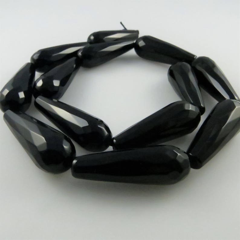 30mm Facettierte, Teadrop Schwarz Onyx Edelstein Perlen 13 Perlen, Ganzer Strang Z287 Bild 5