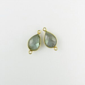 Connecteur pour lunette en forme de larme labradorite, 21 mm, facettes, or vermeil - Paire assortie (CN454)