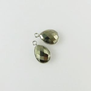 16mm Pyrite Bezel Drop, Droplet, Faceted, Sterling Silver Matching Pair Perfect for Earrings CN520 image 1