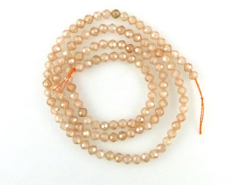 3mm Peach Champagne Round Micro-Faceted Cubic Zirconia Beads, Full Strand - Approx. 135 beads (Z223)