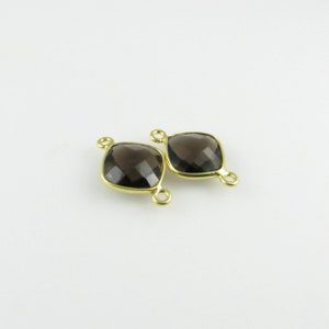 18mm 19mm Smoky Quartz Bezel Gemstone Connector, Diamond, Faceted, Gold Vermeil Matching Pair CN698 image 2