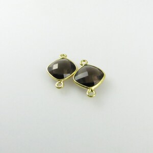 18mm 19mm Smoky Quartz Bezel Gemstone Connector, Diamond, Faceted, Gold Vermeil Matching Pair CN698 image 5