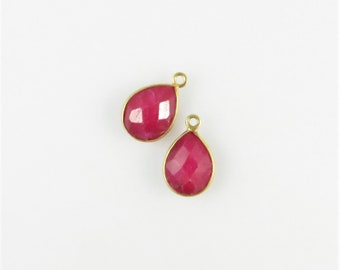 16mm Ruby Bezel Drop, Droplet, Faceted, Gold Vermeil - Matching Pair - Perfect for Earrings (CN283)