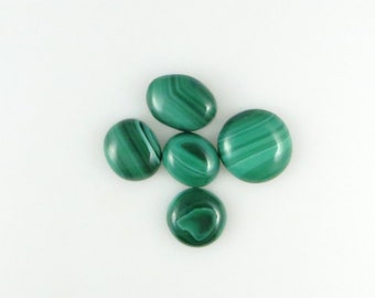 Malachite - Four (5) Flat-Back Gemstone Cabochons (M101)