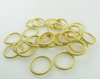 10mm (18ga) Gold Vermeil 24k Twisted Jump Rings - CLOSED Round Rings - 25 Pieces (Z356)