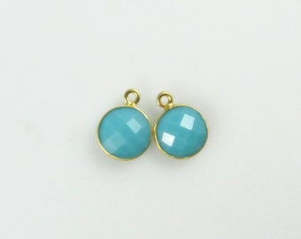 14mm Turquoise Bezel Drop, Round, Faceted, Gold Vermeil - Matching Pair - Perfect for Earrings (CN628)