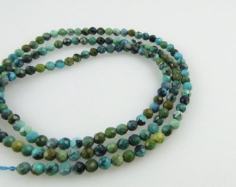 2mm Round, Micro-Faceted American Turquoise Gemstone Beads - One Full Strand (Z283)