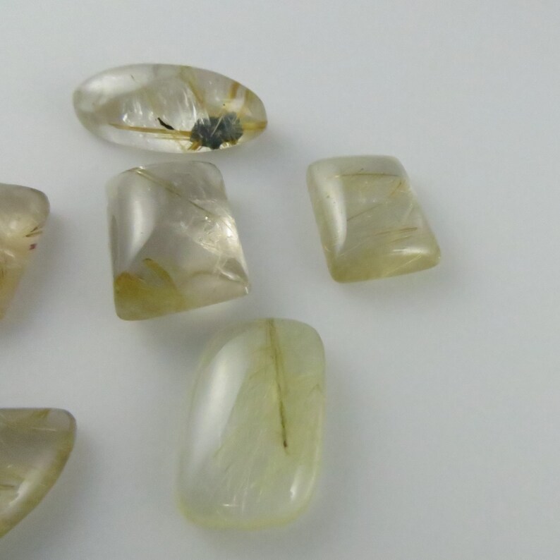 Golden Rutilated Quartz Flat-Back Gemstone Cabochons 68.90 cts Lot of Six GR158 6
