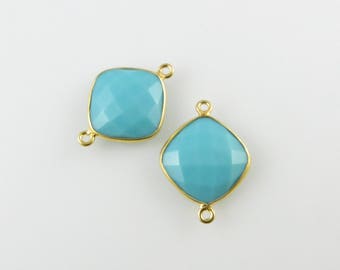 22mm - 23mm Turquoise Bezel Gemstone Connector, Diamond Faceted, Gold Vermeil - Matching Pair (CN166)