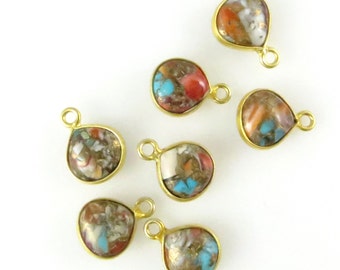 12mm Spiny Oyster Copper Turquoise Bezel Drop, Smooth Teardrop, Gold Vermeil - Seven (7) Pieces (CN634)