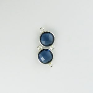 17mm London Blue Topaz Bezel Gemstone Connector, Round Faceted, Sterling Silver - Matching Pair (CN691)