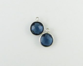 14mm London Blue Topaz Bezel Drop, Round, Faceted, Sterling Silver - Matching Pair - Perfect for Earrings (CN626)