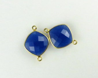 22mm - 23mm Lapis Lazuli Bezel Gemstone Connector, Diamond, Faceted, Gold Vermeil - Matching Pair (CN718)