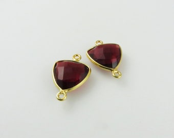 19mm Garnet Bezel Gemstone Connector, Trillion, Faceted, Gold Vermeil - Matching Pair (CN157)