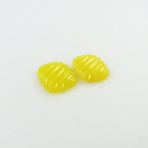 Yellow Onyx - 14x16 Carved Cushion-cut Gemstone Cabochon, Retro Design - Two (2) Pieces (OO106)