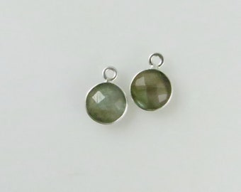 12mm Labradorite Bezel Round Drop, Dangle, Faceted, Sterling Silver - Matching Pair (CN638)