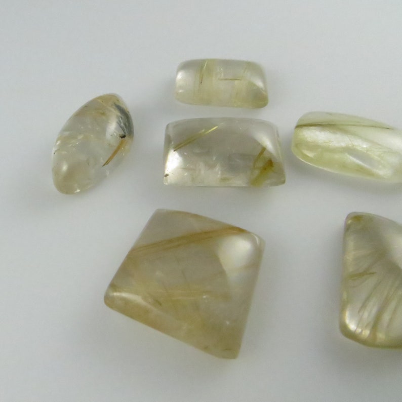Golden Rutilated Quartz Flat-Back Gemstone Cabochons 68.90 cts Lot of Six GR158 6