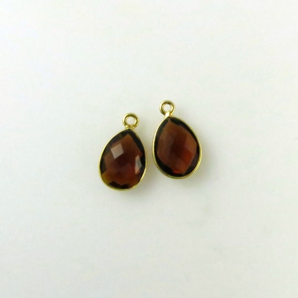 16mm Madeira Citrine Bezel Drop, Droplet, Faceted, Gold Vermeil - Matching Pair - Perfect for Earrings (CN672)