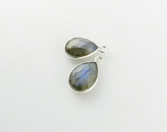 16mm Labradorite Bezel Drop, Droplet, Faceted, Sterling Silver - Matching Pair - Perfect for Earrings (CN456)