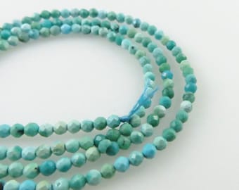 2mm Round, Micro-Faceted Round Turquoise Gemstone Beads - One Full Strand - Approx 185 beads (Z368)