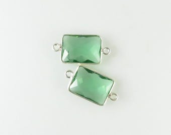 Conectores de bisel doble de erinita de 15 mm a 16 mm, facetados rectangulares, plata de ley, anillos cerrados: dos (2) piezas a juego (CN851)