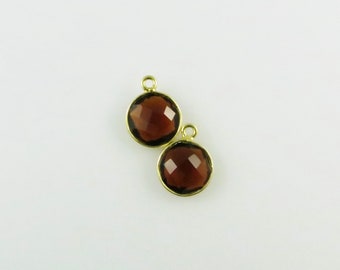 12mm Madeira Citrine Bezel Round Drop, Dangle, Faceted, Gold Vermeil - Matching Pair (CN640)