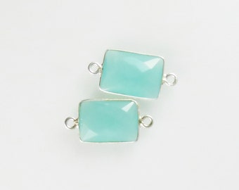 21mm - 22mm Aqua Chalcedony Bezel Gemstone Connector, Rectangle