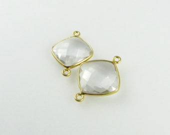 22mm - 23mm Crystal Quartz Bezel Gemstone Connector, Diamond, Faceted, Gold Vermeil - Matching Pair (CN716)