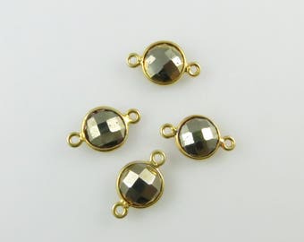 15mm Pyrite (Fool's Gold) Bezel Gemstone Connector, Round, Faceted, Gold-Filled - Four (4) Pieces (CN183)