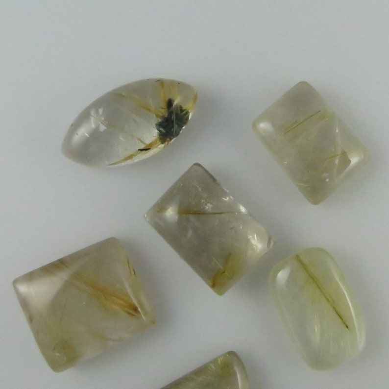 Golden Rutilated Quartz Flat-Back Gemstone Cabochons 68.90 cts Lot of Six GR158 6