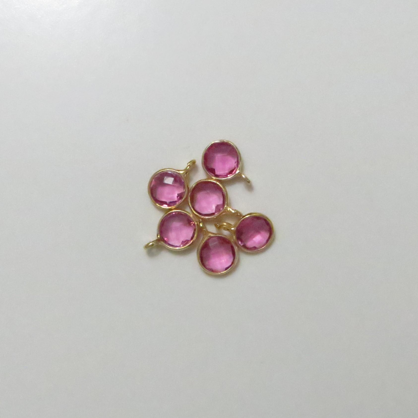7mm Bright Pink Tourmaline Single Bail Bezel Charms, Round Faceted