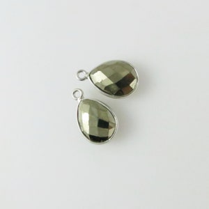 16mm Pyrite Bezel Drop, Droplet, Faceted, Sterling Silver Matching Pair Perfect for Earrings CN520 image 5