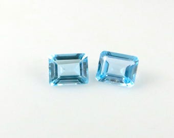 Topacio azul cielo - Par de piedras preciosas sueltas facetadas de corte esmeralda de 11 x 9 (TZ157)