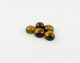 Tiger's Eye - 6mm Round Flat-Back Gemstone Cabochons - Five (5) Pieces (TE104)