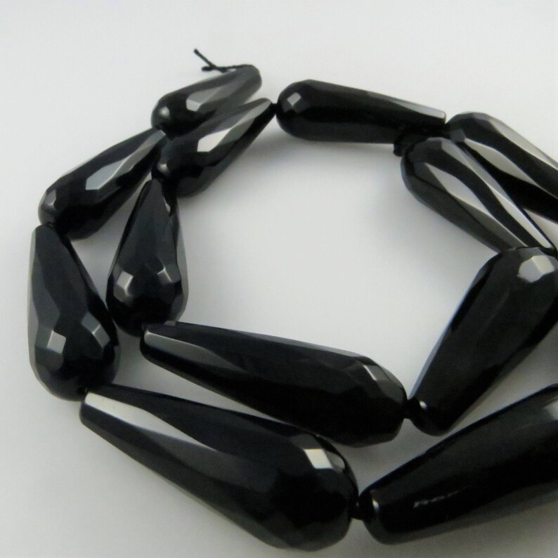 30mm Faceted, Teadrop Black Onyx Gemstone Beads 13 Beads, Full Strand Z287 image 6