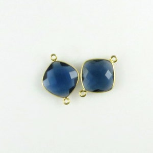 22mm - 23mm London Blue Topaz Bezel Gemstone Connector, Diamond, Faceted, Gold Vermeil - Matching Pair (CN705)