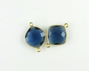 22mm - 23mm London Blue Topaz Bezel Gemstone Connector, Diamond, Faceted, Gold Vermeil - Matching Pair (CN705)