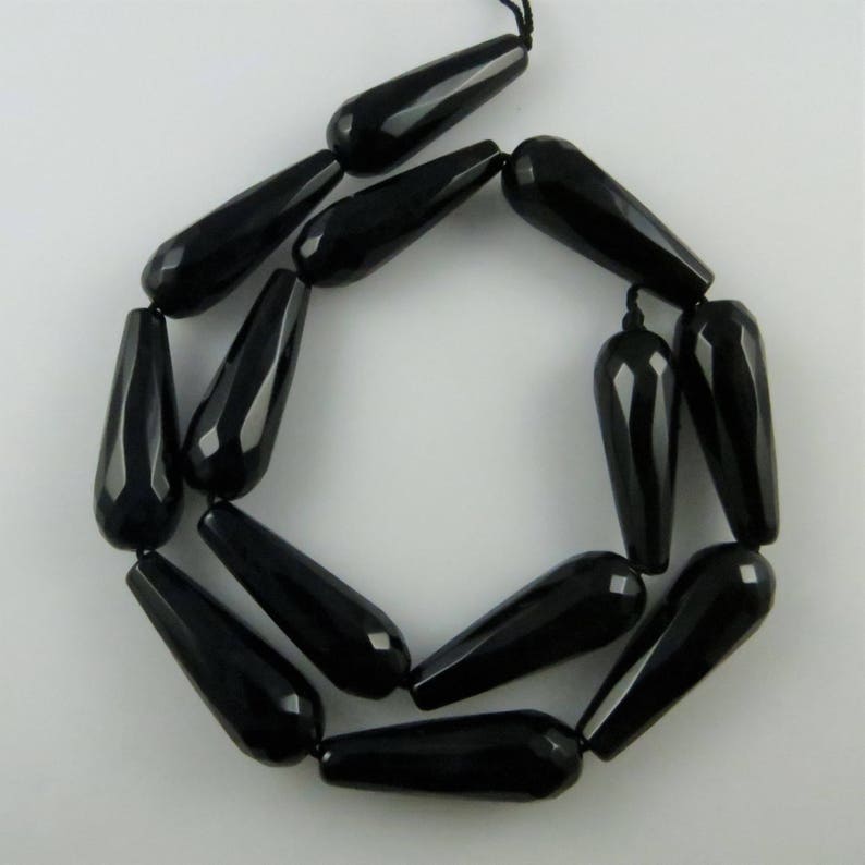 30mm Faceted, Teadrop Black Onyx Gemstone Beads 13 Beads, Full Strand Z287 image 3