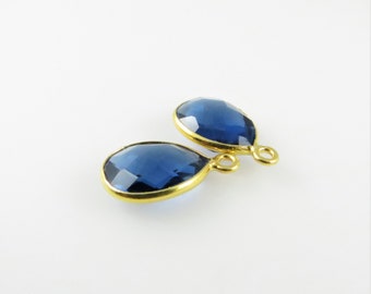 16mm London Blue Topaz Bezel Drop, Droplet, Faceted, Gold Vermeil - Matching Pair - Perfect for Earrings (CN286)