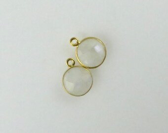 14mm Rainbow Moonstone Bezel Drop, Round, Faceted, Gold Vermeil - Matching Pair - Perfect for Earrings (CN632)