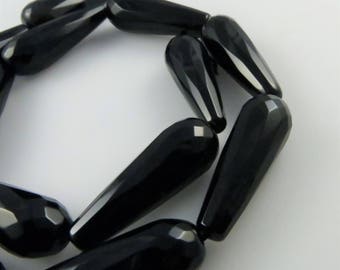 30mm Faceted, Teadrop Black Onyx Gemstone Beads - 13 Beads, Full Strand (Z287)