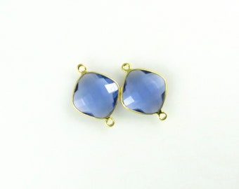 22mm - 23mm Iolite Bezel Gemstone Connector, Diamond, Faceted, Gold Vermeil - Matching Pair (CN702)