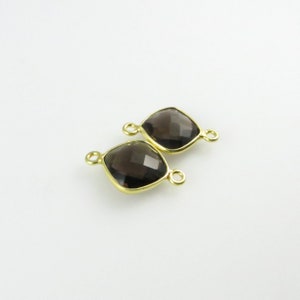 18mm 19mm Smoky Quartz Bezel Gemstone Connector, Diamond, Faceted, Gold Vermeil Matching Pair CN698 image 3