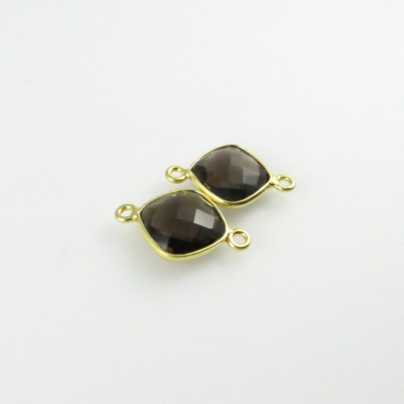 18mm 19mm Smoky Quartz Bezel Gemstone Connector, Diamond, Faceted, Gold Vermeil Matching Pair CN698 image 3