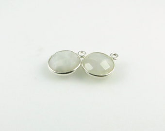 14mm Rainbow Moonstone Bezel Drop, Round, Faceted, Sterling Silver - Matching Pair - Perfect for Earrings (CN627)