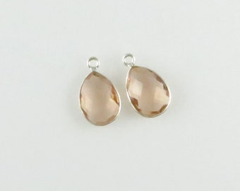 16mm Morganite Bezel Drop, Droplet, Faceted, Sterling Silver - Matching Pair - Perfect for Earrings (CN694)