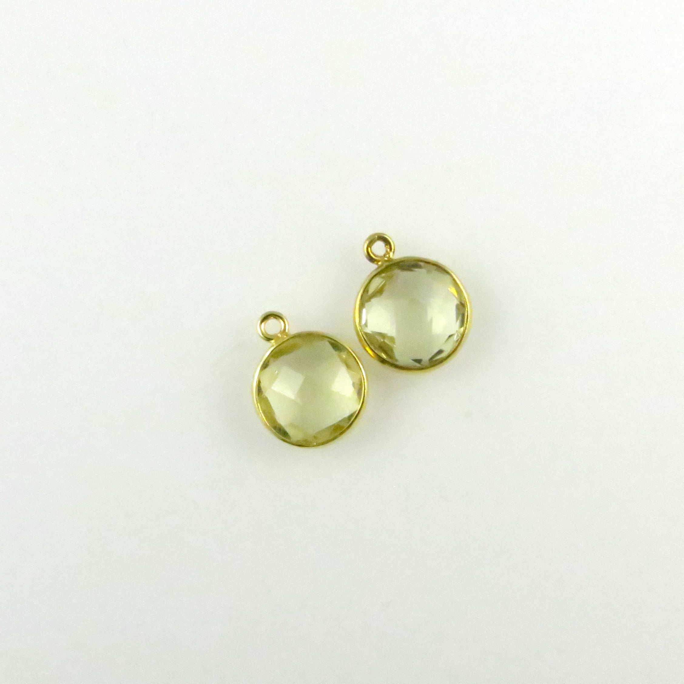 11mm Lemon Quartz Single Bail Bezel Charms, Round Faceted