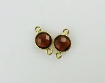 15mm Madeira Citrine Bezel Connector, Round, Faceted, Gold Vermeil - Matching Pair (CN639)