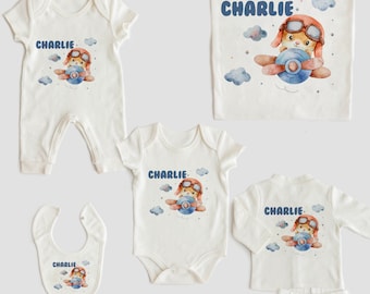 Little Pilot Newborn Baby Boy Coming Home Outfit Clothing Set 10 Pcs, Baby Blanket With Name, Pillowcase, Personalized Baby Shower Gift Idea