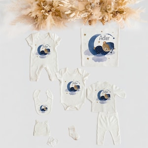 Moon Teddy Personalized 10 Pcs 100% Organic Cotton Newborn Coming Home Outfit Set, Baby Boy Home Outfits, Custom name, Baby Shower Gift,